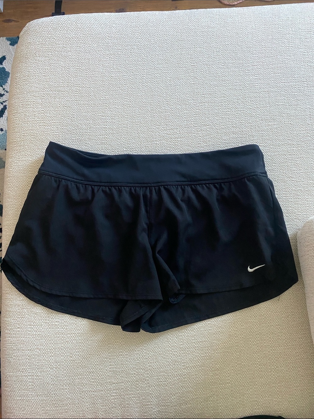 Nike Women's Black Athletic Running Shorts with White Swoosh